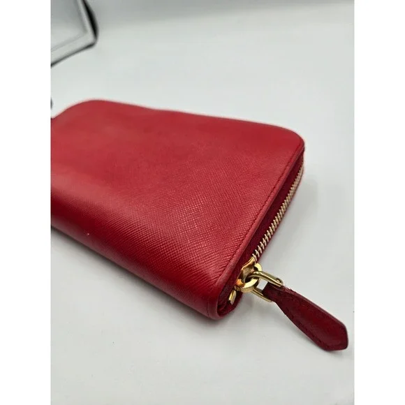 Prada Red Saffiano Leather Bow Continental‎ Zip Around Wallet Authentic - Picture 8 of 13